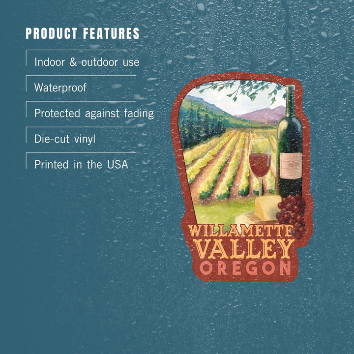 Willamette Valley, Oregon, Wine Country, Contour, Lantern Press Artwork, Vinyl Sticker Sticker Lantern Press
