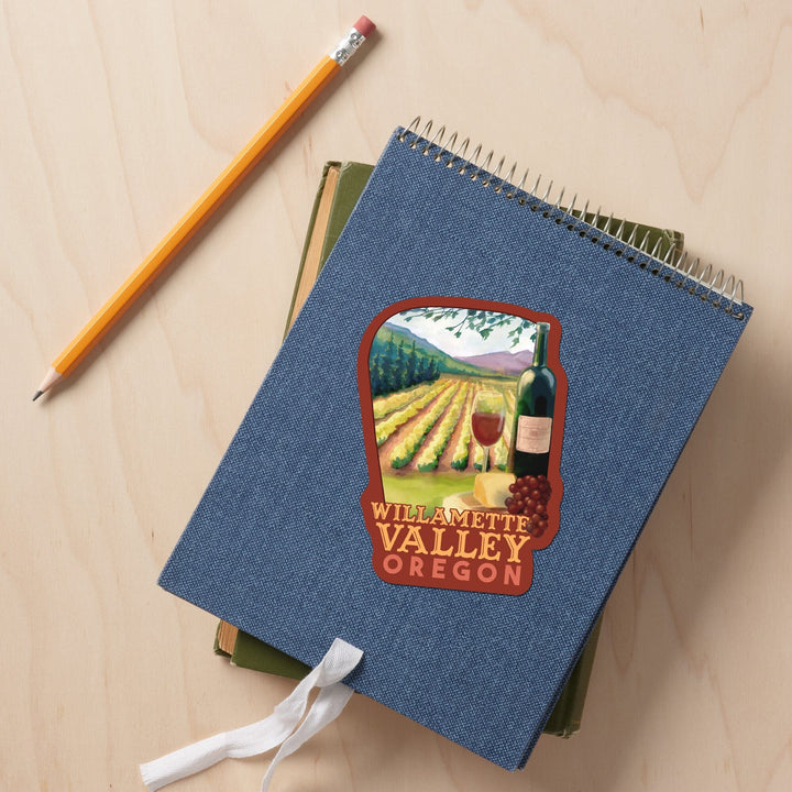 Willamette Valley, Oregon, Wine Country, Contour, Lantern Press Artwork, Vinyl Sticker Sticker Lantern Press