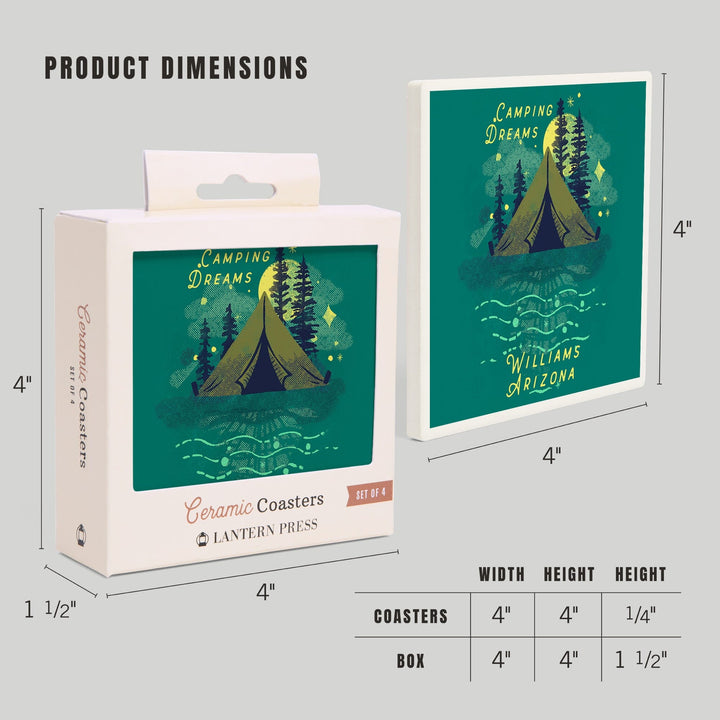 Williams, Arizona, Lake Life Series, Camping Dreams, Coasters Coasters Lantern Press