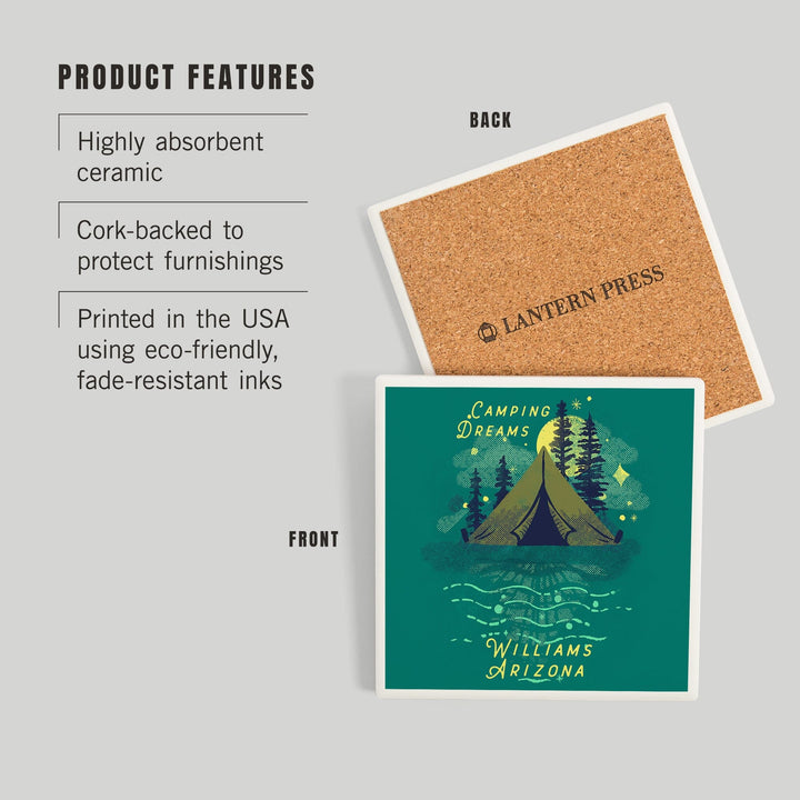 Williams, Arizona, Lake Life Series, Camping Dreams, Coasters Coasters Lantern Press