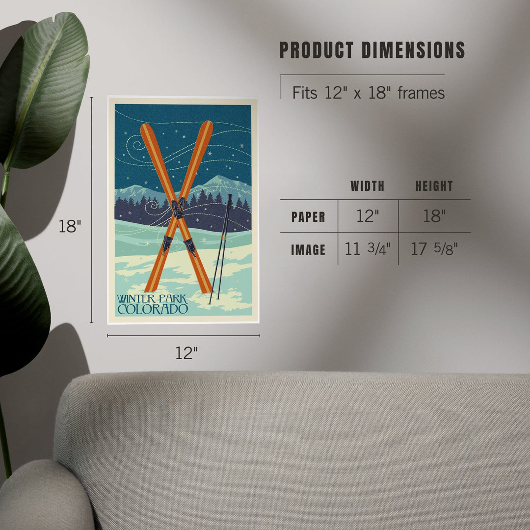 Winter Park, Colorado, Crossed Skis, Letterpress, Art & Giclee Prints Art Lantern Press