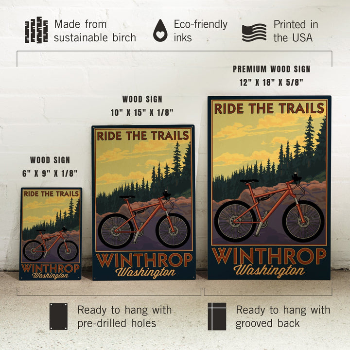 Winthrop, Washington, Ride the Trails, Mountain Bike Scene, Lantern Press Artwork, Wood Signs and Postcards Wood Lantern Press