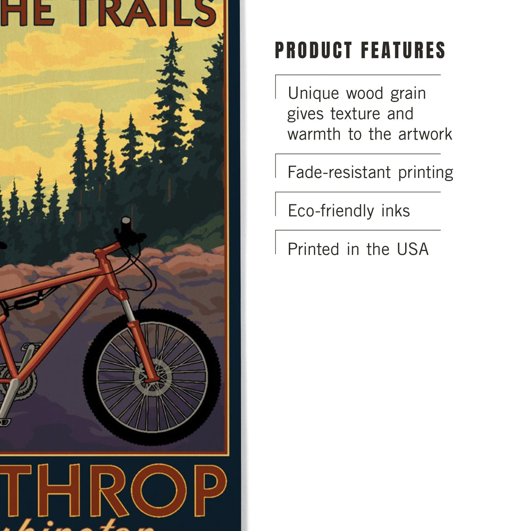 Winthrop, Washington, Ride the Trails, Mountain Bike Scene, Lantern Press Artwork, Wood Signs and Postcards Wood Lantern Press