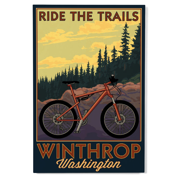 Winthrop, Washington, Ride the Trails, Mountain Bike Scene, Lantern Press Artwork, Wood Signs and Postcards Wood Lantern Press