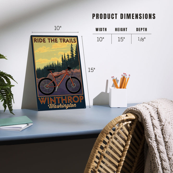 Winthrop, Washington, Ride the Trails, Mountain Bike Scene, Lantern Press Artwork, Wood Signs and Postcards Wood Lantern Press