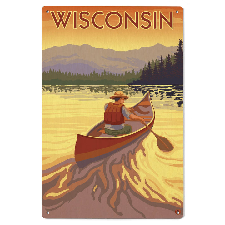 Wisconsin, Canoe Scene, Lantern Press Artwork, Wood Signs and Postcards Wood Lantern Press