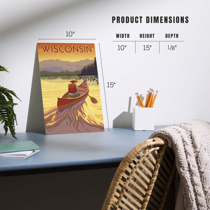 Wisconsin, Canoe Scene, Lantern Press Artwork, Wood Signs and Postcards Wood Lantern Press