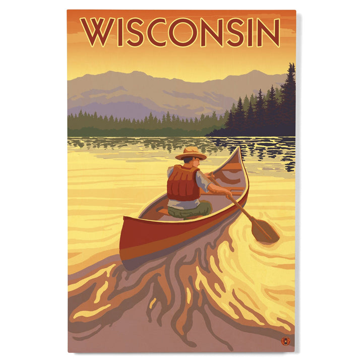 Wisconsin, Canoe Scene, Lantern Press Artwork, Wood Signs and Postcards Wood Lantern Press