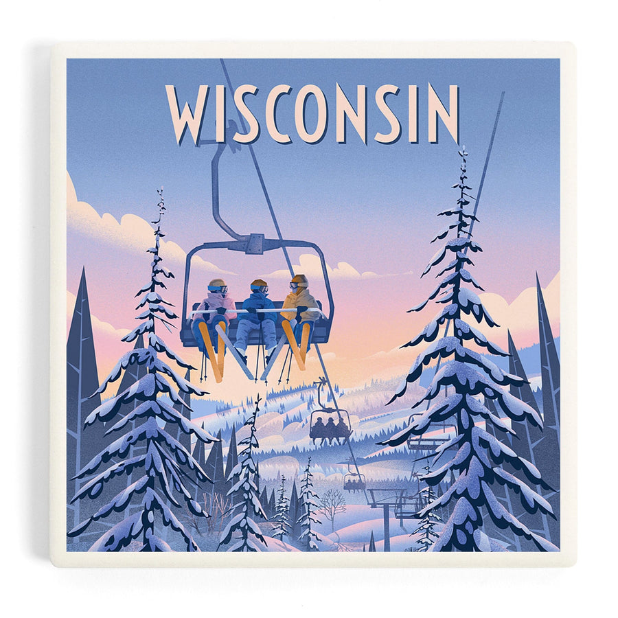 Wisconsin, Chill on the Uphill, Ski Lift, Coasters Coasters Lantern Press