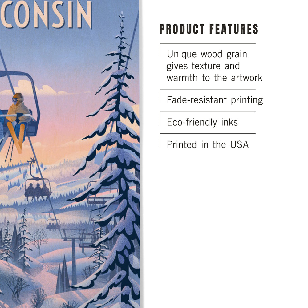 Wisconsin, Chill on the Uphill, Ski Lift, Wood Signs and Postcards Wood Lantern Press