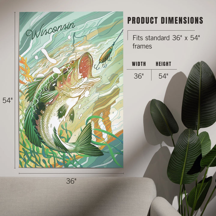 Wisconsin, Fish All Day, Bass, Art & Giclee Prints Art Lantern Press