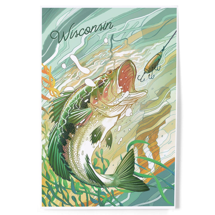 Wisconsin, Fish All Day, Bass, Art & Giclee Prints Art Lantern Press