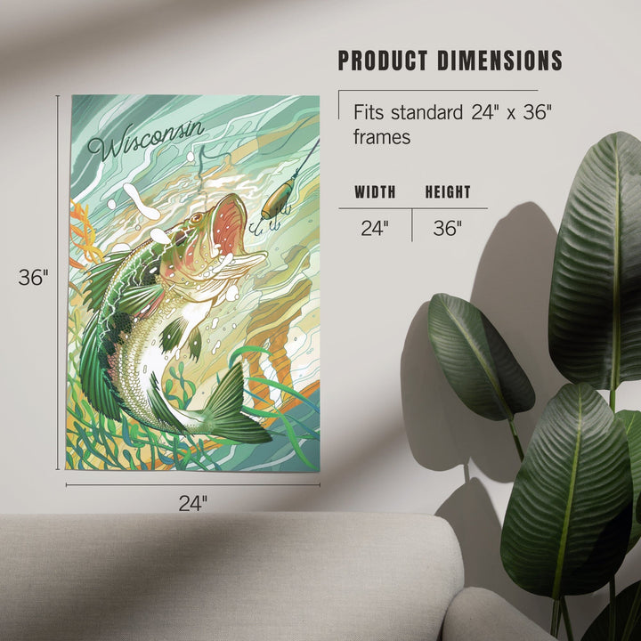 Wisconsin, Fish All Day, Bass, Art & Giclee Prints Art Lantern Press