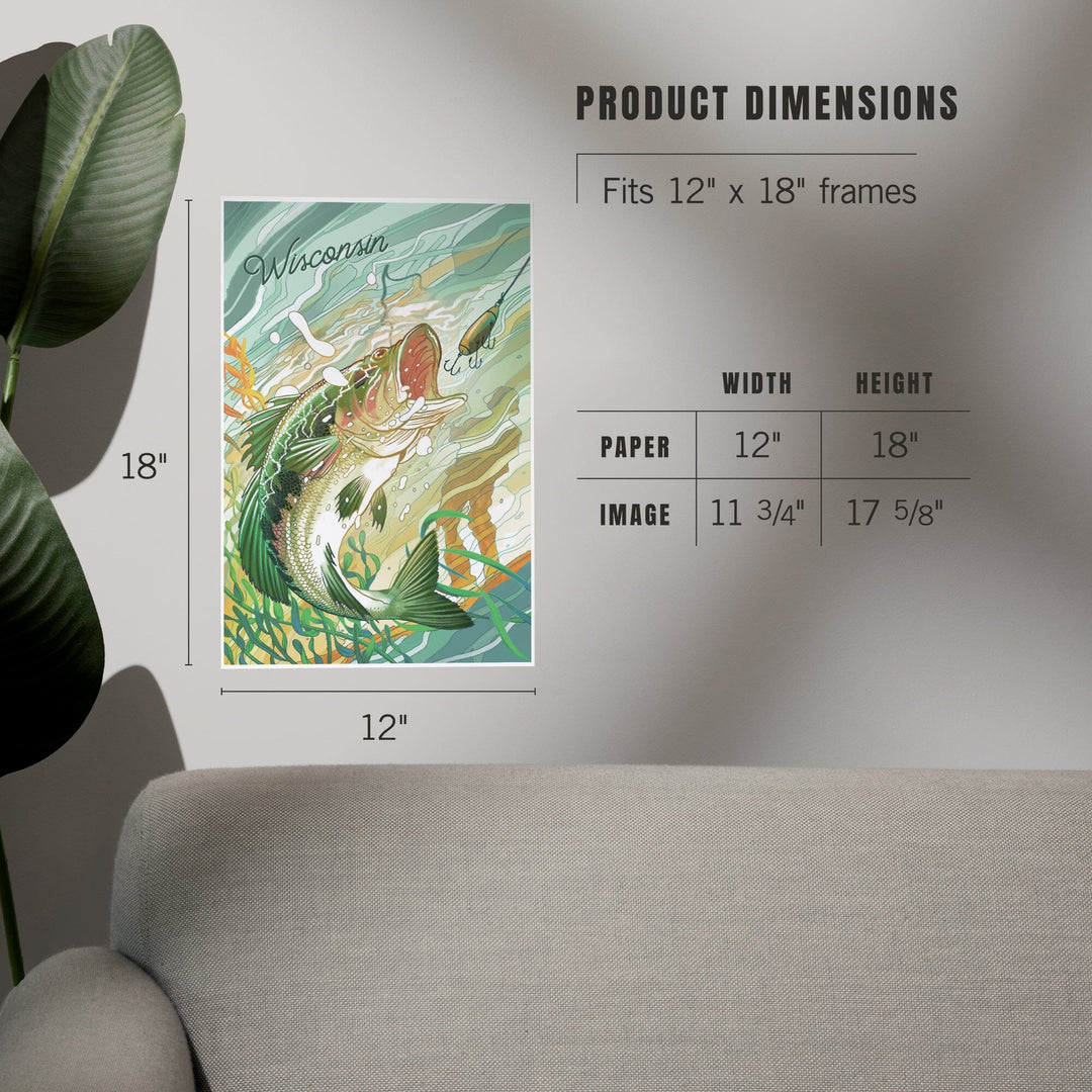 Wisconsin, Fish All Day, Bass, Art & Giclee Prints Art Lantern Press