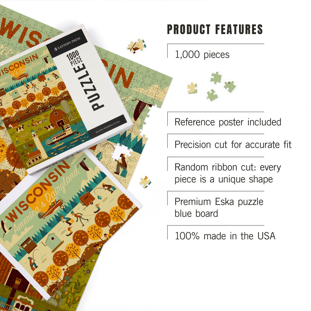 Wisconsin, Geometric, Jigsaw Puzzle Puzzle Lantern Press