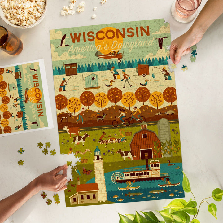 Wisconsin, Geometric, Jigsaw Puzzle Puzzle Lantern Press
