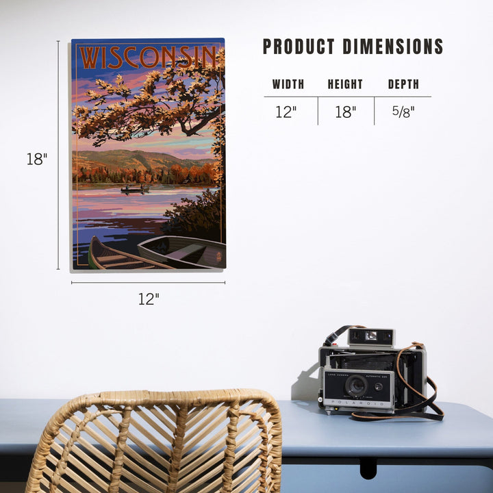 Wisconsin, Lake Sunset Scene, Lantern Press Artwork, Wood Signs and Postcards Wood Lantern Press