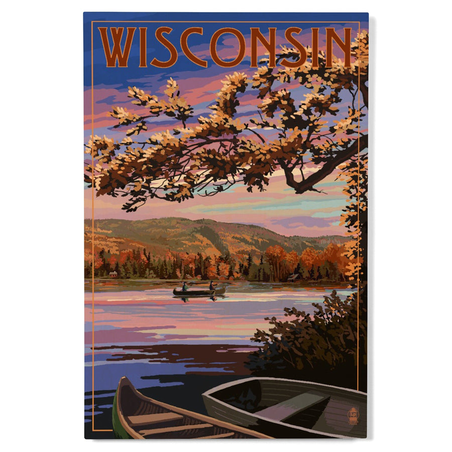 Wisconsin, Lake Sunset Scene, Lantern Press Artwork, Wood Signs and Postcards Wood Lantern Press