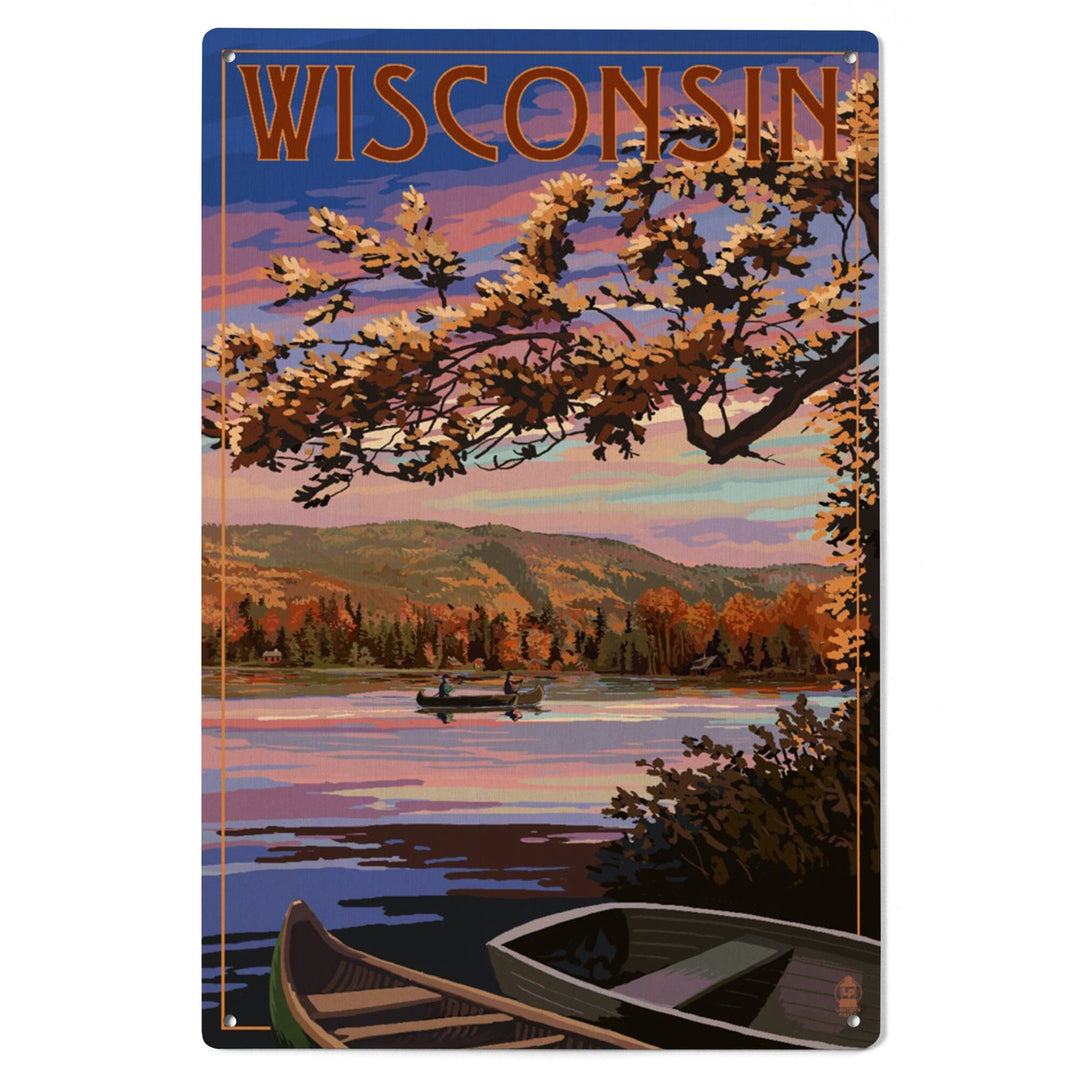 Wisconsin, Lake Sunset Scene, Lantern Press Artwork, Wood Signs and Postcards Wood Lantern Press