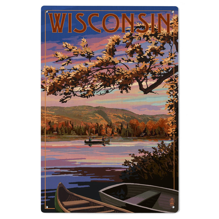 Wisconsin, Lake Sunset Scene, Lantern Press Artwork, Wood Signs and Postcards Wood Lantern Press