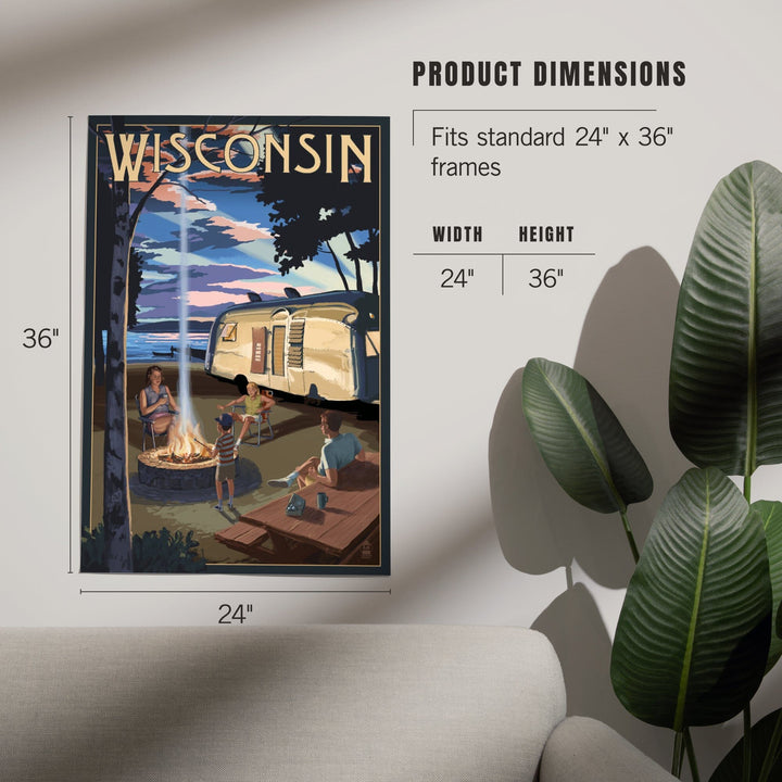Wisconsin, Retro Camper and Lake, Art & Giclee Prints Art Lantern Press