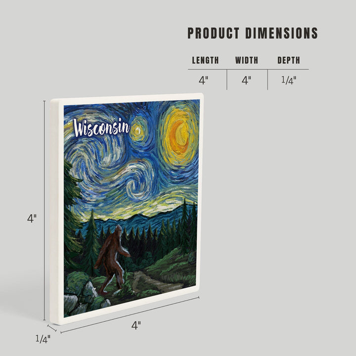 Wisconsin, Starry Night, Bigfoot, Coasters Coasters Lantern Press