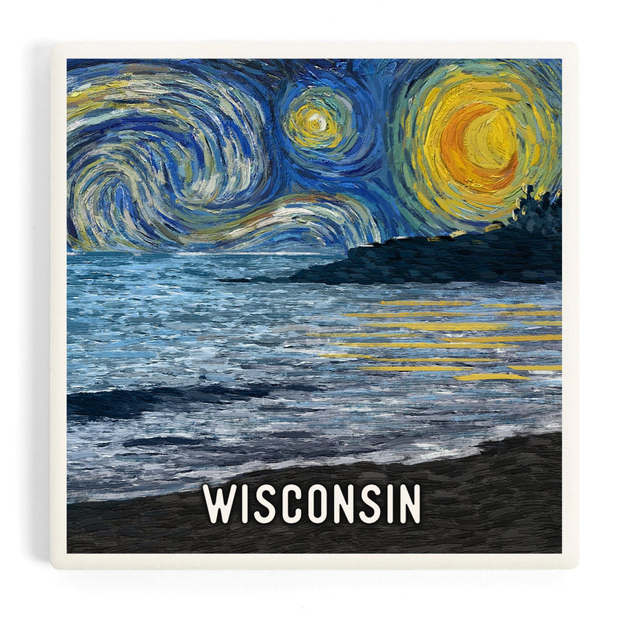 Wisconsin, Starry Night, Coastline, Coasters Coasters Lantern Press