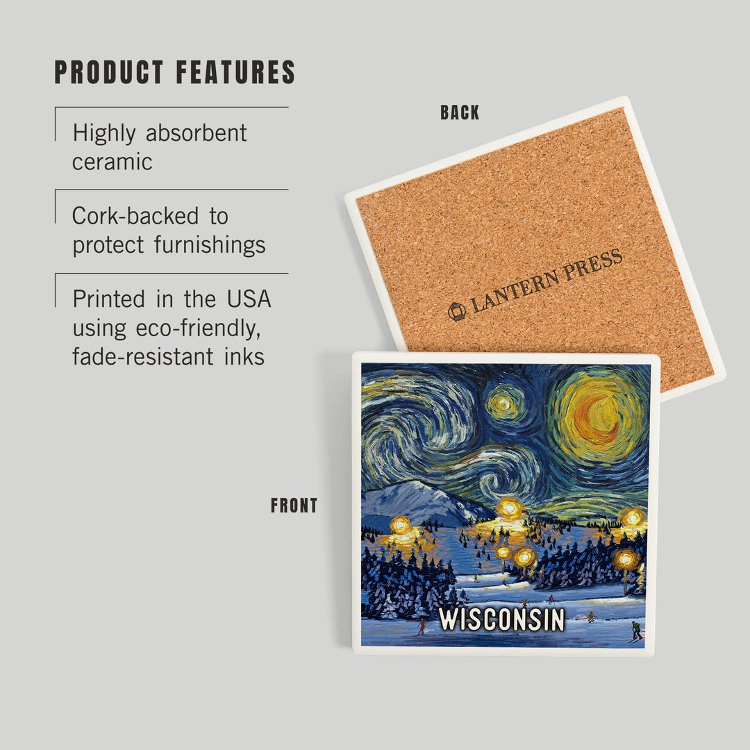 Wisconsin, Starry Night, Ski, Coasters Coasters Lantern Press