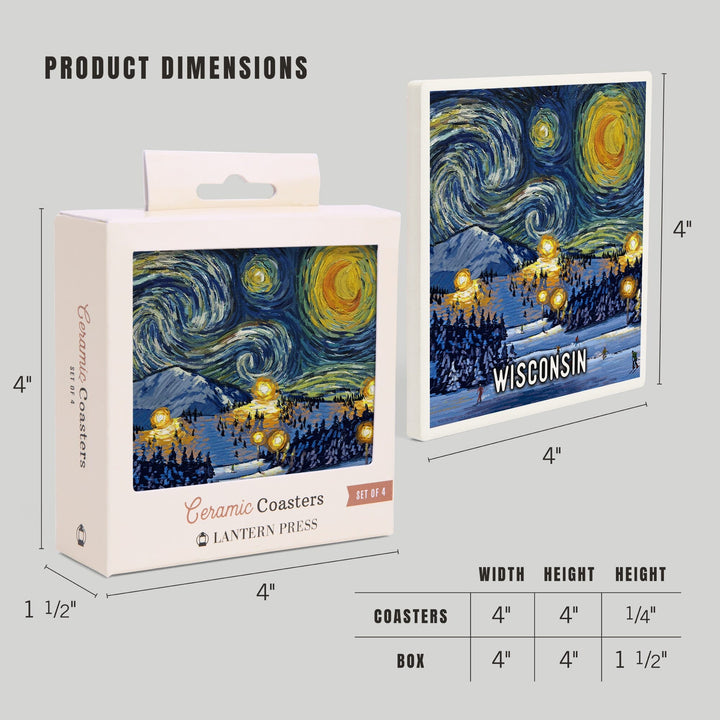Wisconsin, Starry Night, Ski, Coasters Coasters Lantern Press