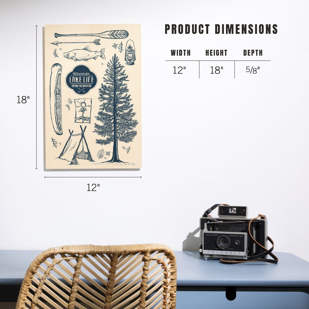 Wisconsin, The Lake Life, Lake Collage, Lantern Press Artwork, Wood Signs and Postcards Wood Lantern Press