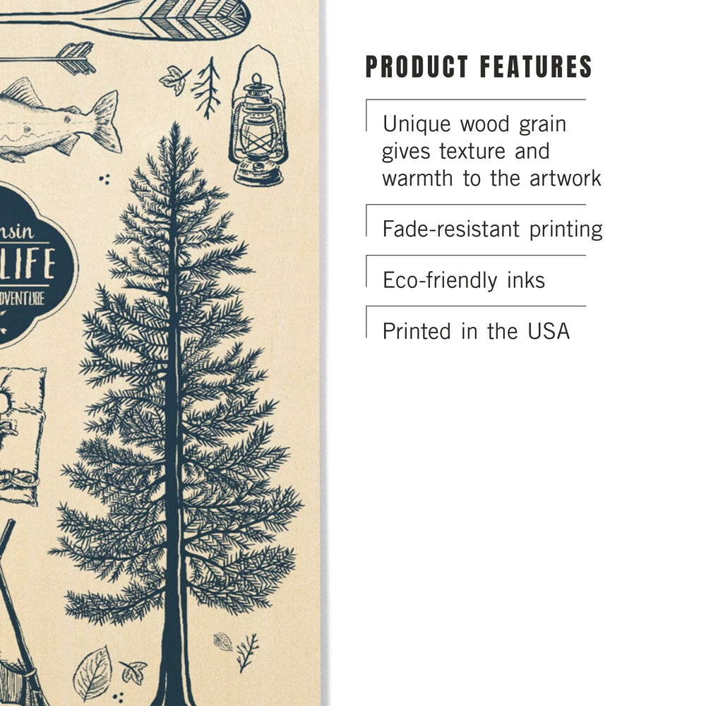 Wisconsin, The Lake Life, Lake Collage, Lantern Press Artwork, Wood Signs and Postcards Wood Lantern Press
