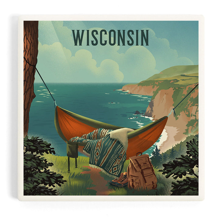 Wisconsin, Today's Office, Coastal Series, Hammock on Beach, Coasters Coasters Lantern Press