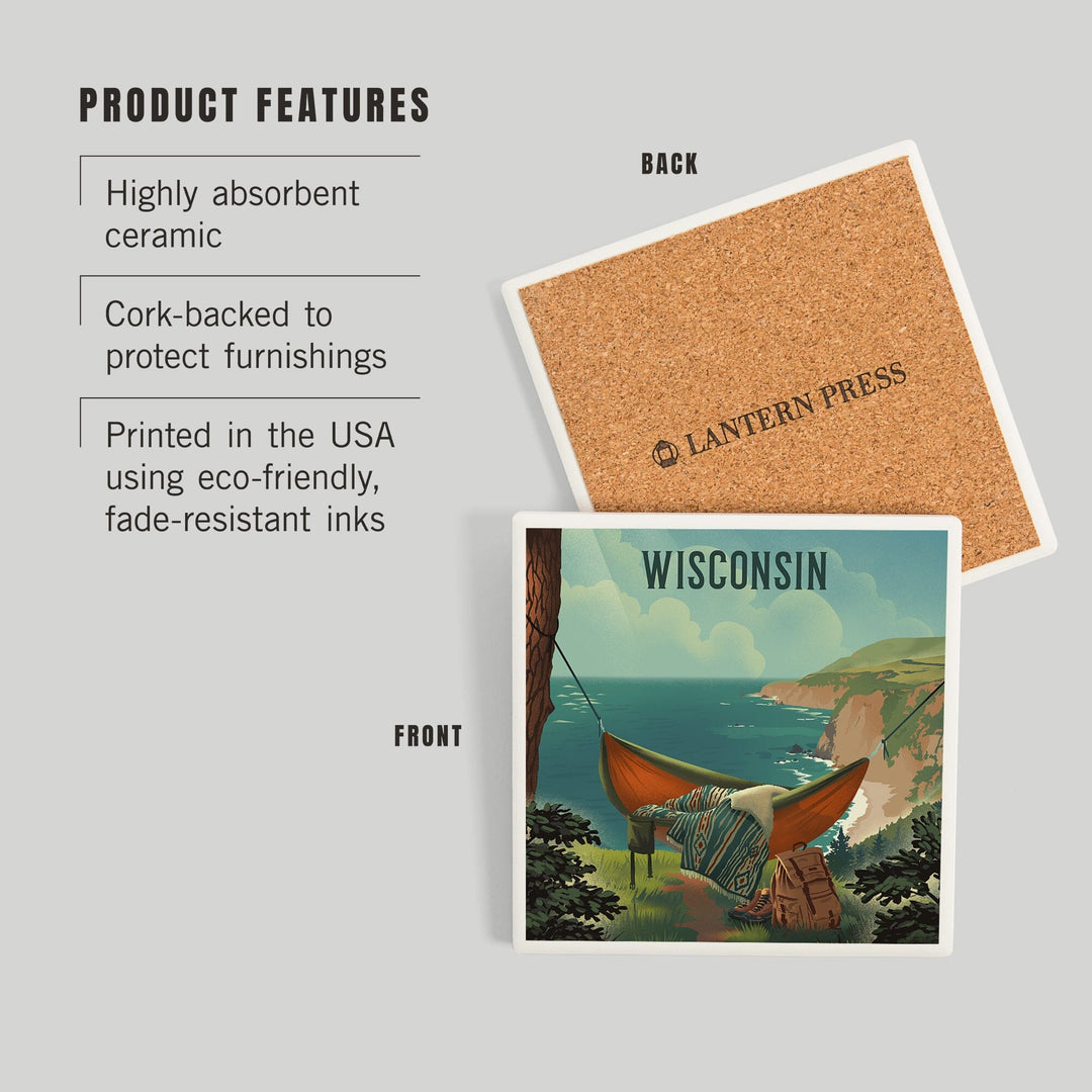 Wisconsin, Today's Office, Coastal Series, Hammock on Beach, Coasters Coasters Lantern Press