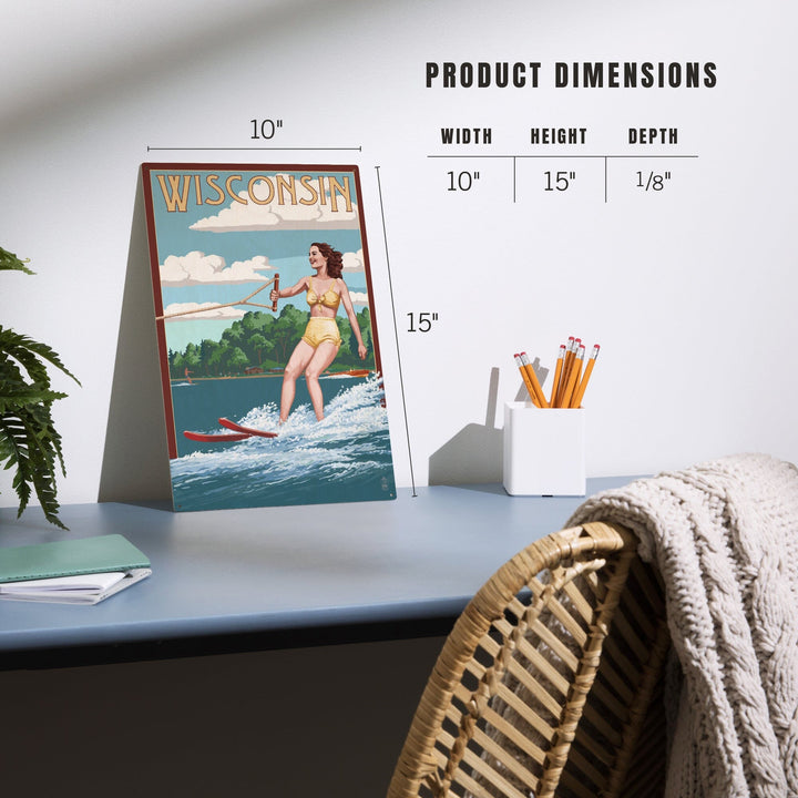 Wisconsin, Water Skier & Lake, Lantern Press Artwork, Wood Signs and Postcards Wood Lantern Press
