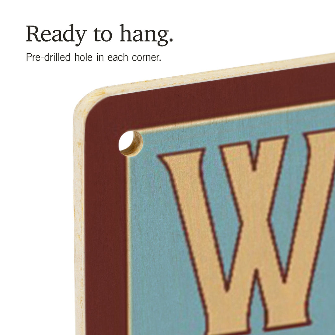 Wisconsin, Water Skier & Lake, Lantern Press Artwork, Wood Signs and Postcards Wood Lantern Press