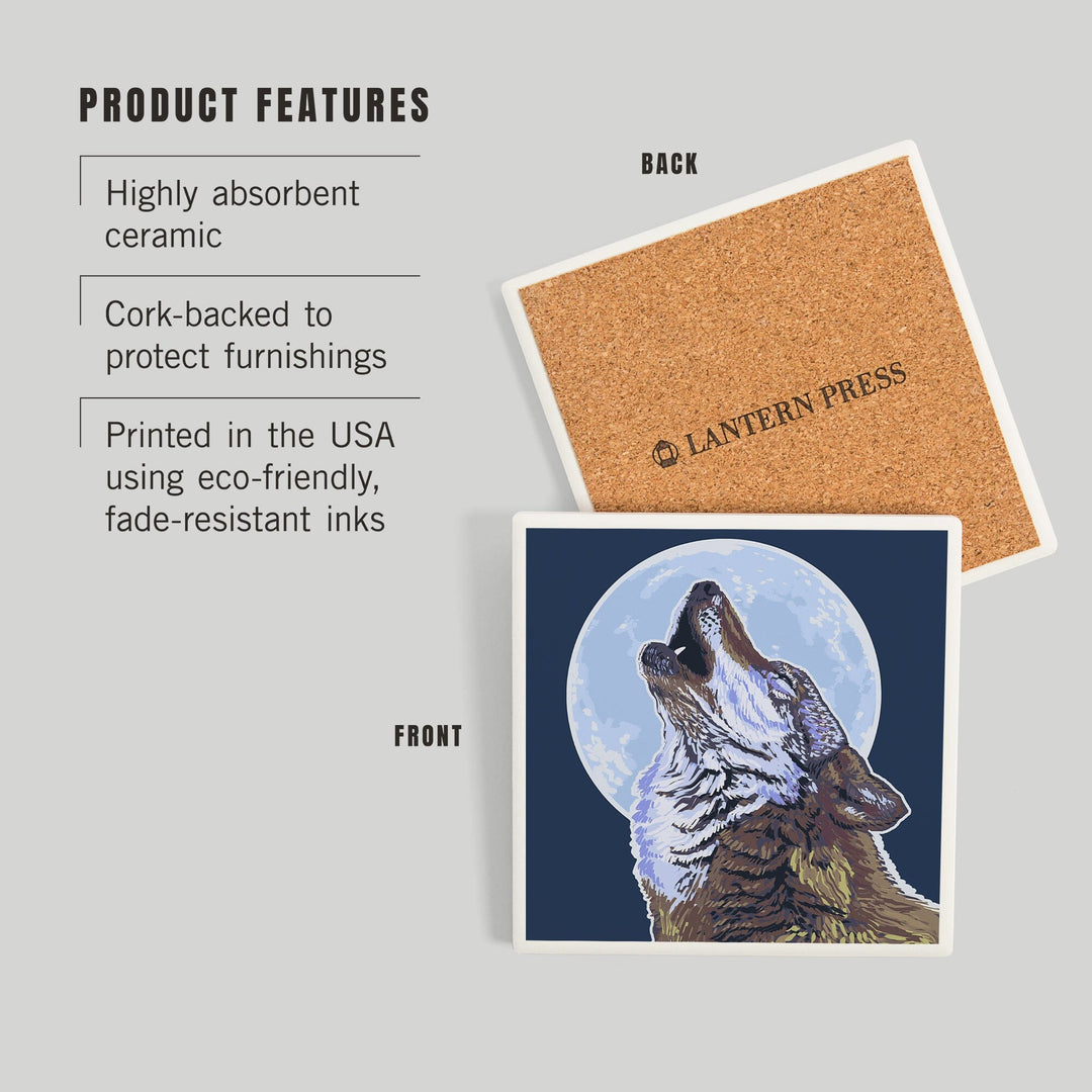 Wolf Howling at Moon, Coasters Coasters Lantern Press