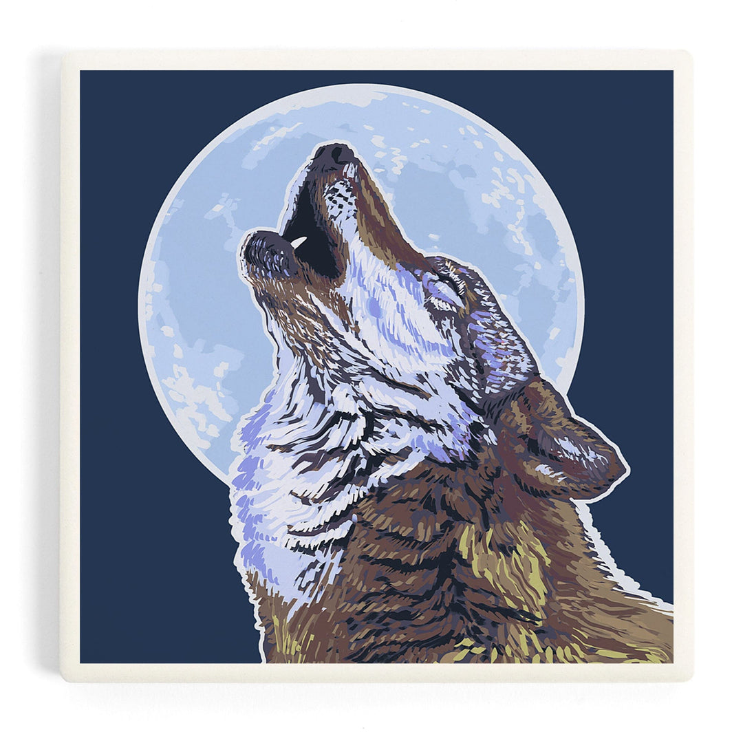 Wolf Howling at Moon, Coasters Coasters Lantern Press Coaster