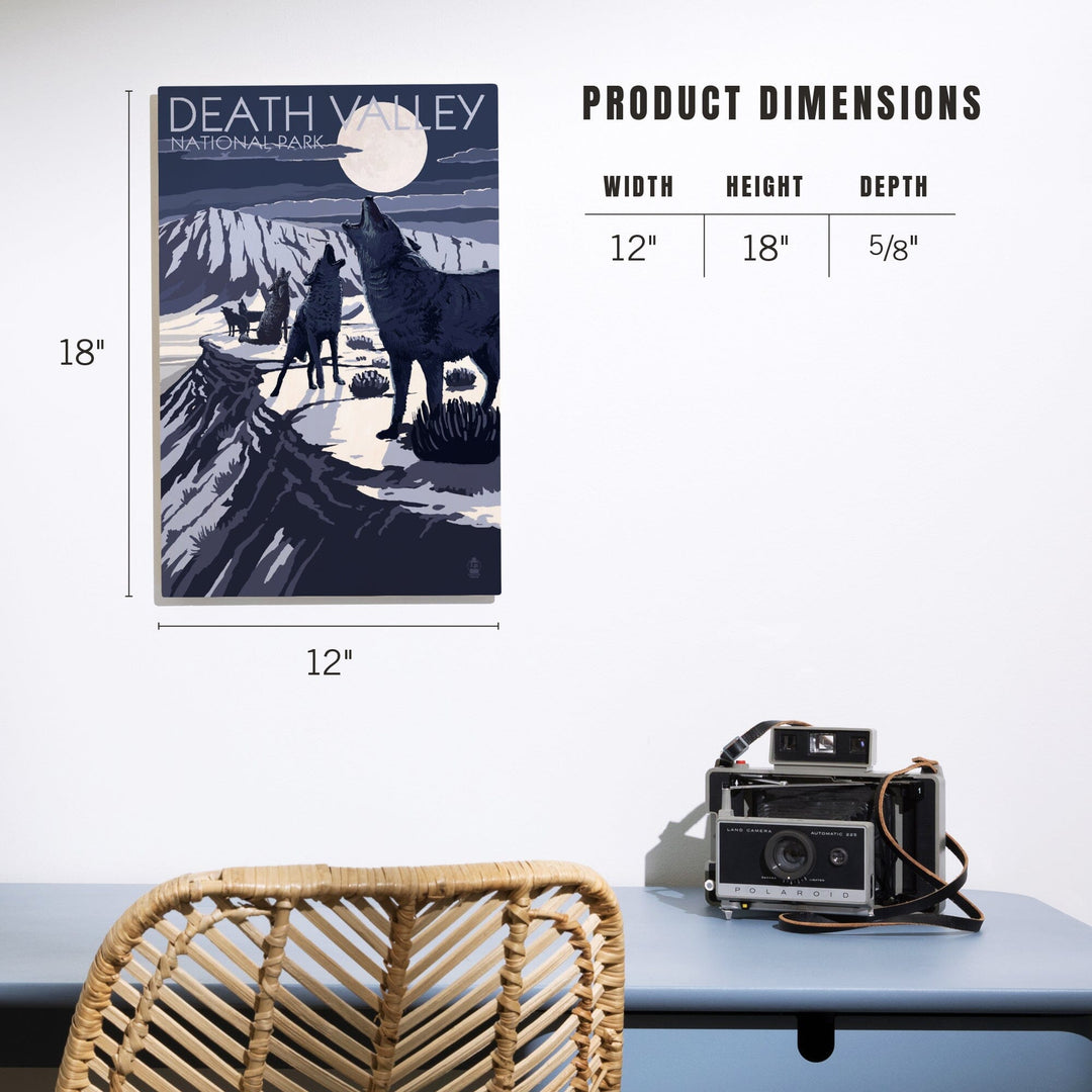 Wolves and Full Moon, Death Valley National Park, Wood Signs and Postcards Wood Lantern Press