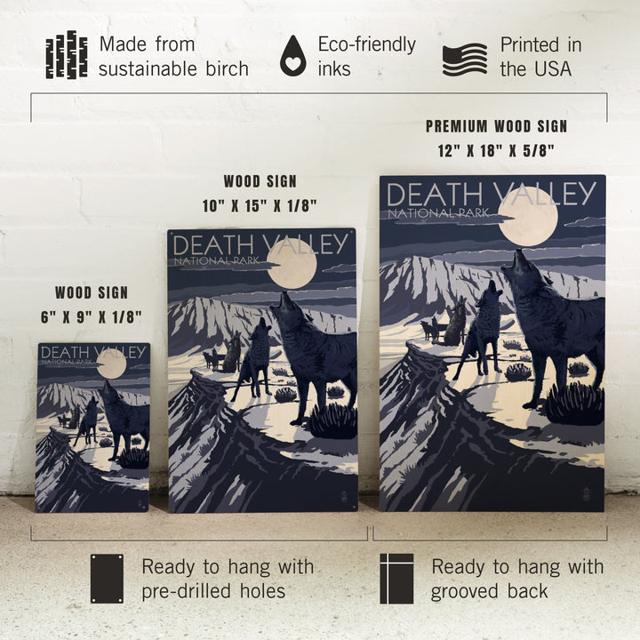 Wolves and Full Moon, Death Valley National Park, Wood Signs and Postcards Wood Lantern Press