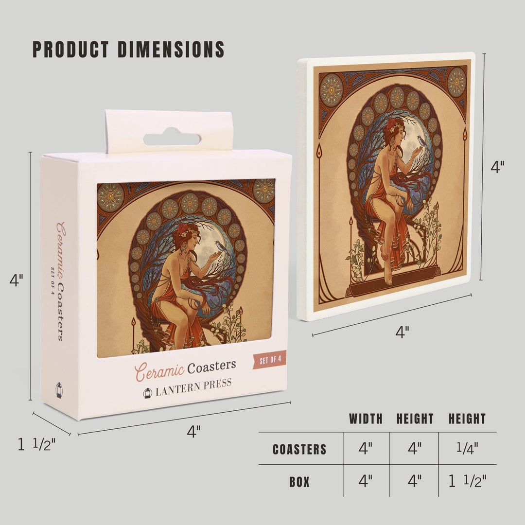 Woman and Bird, Art Nouveau, Coasters Coasters Lantern Press