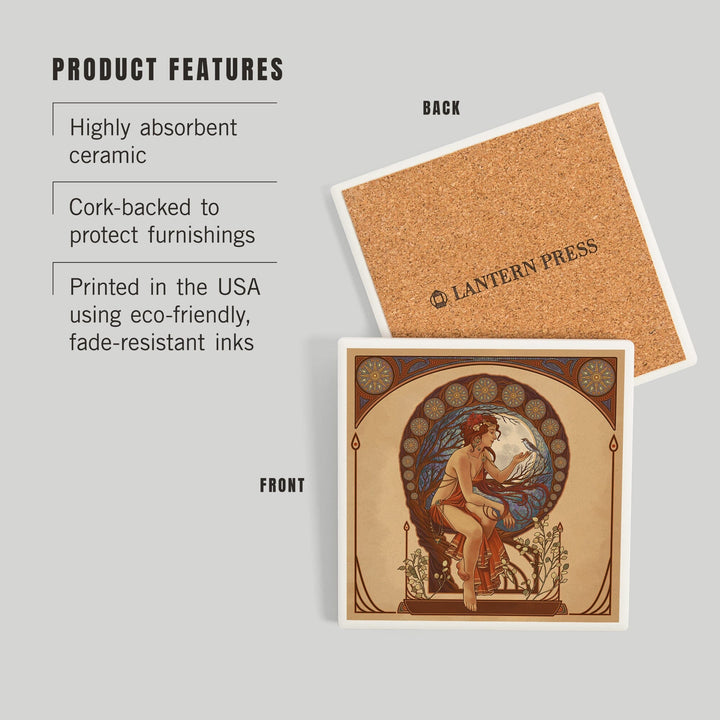 Woman and Bird, Art Nouveau, Coasters Coasters Lantern Press