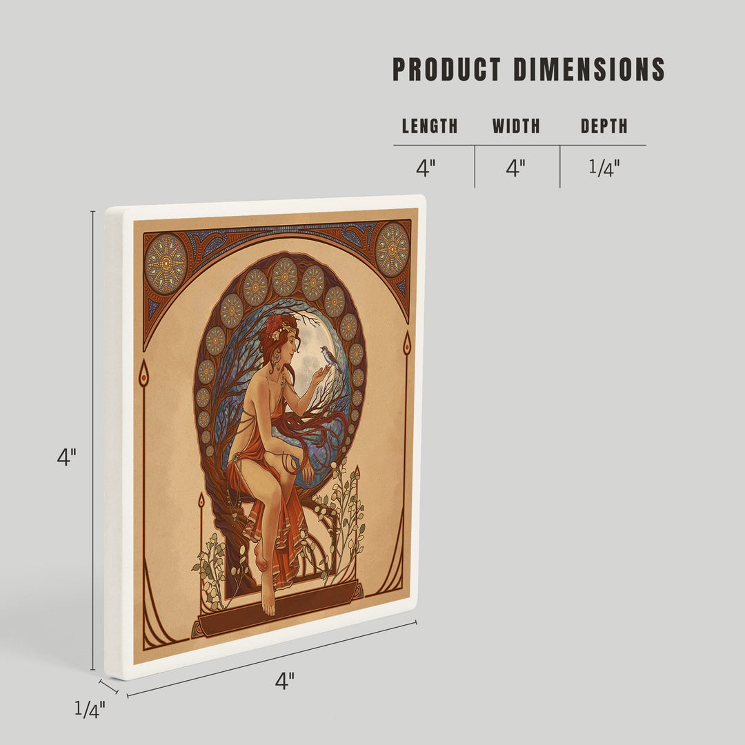 Woman and Bird, Art Nouveau, Coasters Coasters Lantern Press