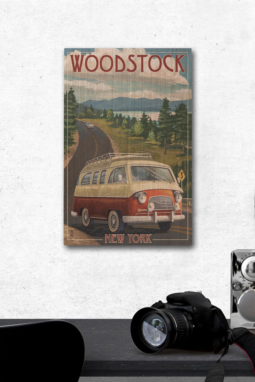 Woodstock, New York, Camper Van, Lantern Press Artwork, Wood Signs and Postcards Wood Lantern Press 12 x 18 Wood Gallery Print