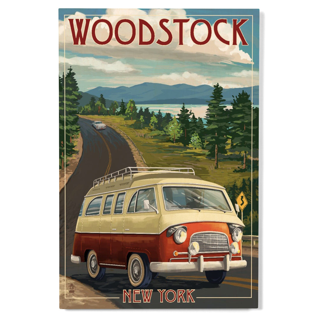 Woodstock, New York, Camper Van, Lantern Press Artwork, Wood Signs and Postcards Wood Lantern Press
