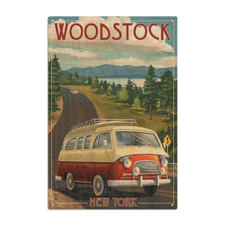 Woodstock, New York, Camper Van, Lantern Press Artwork, Wood Signs and Postcards Wood Lantern Press 6x9 Wood Sign