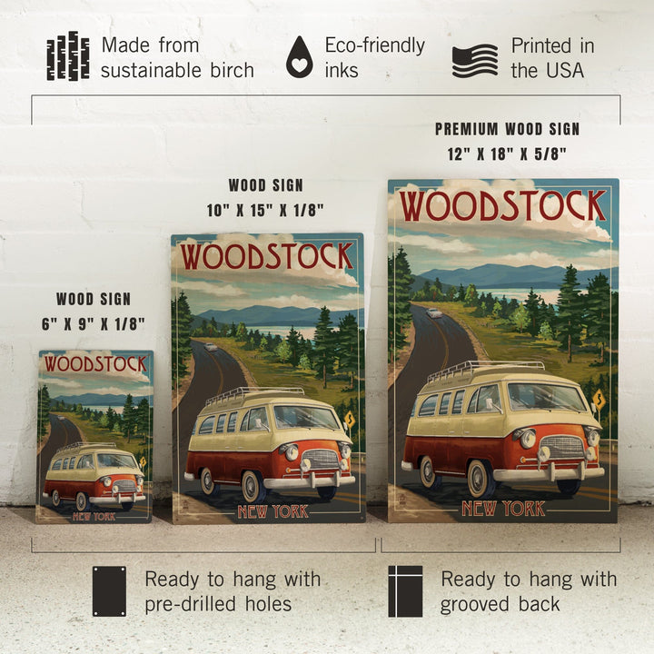 Woodstock, New York, Camper Van, Lantern Press Artwork, Wood Signs and Postcards Wood Lantern Press
