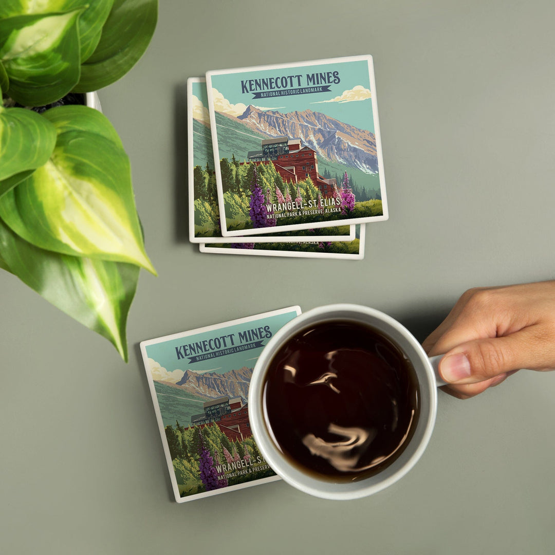 Wrangell-St Elias National Park and Preserve, Alaska, Kennecott Mines, Painterly, Coasters Coasters Lantern Press