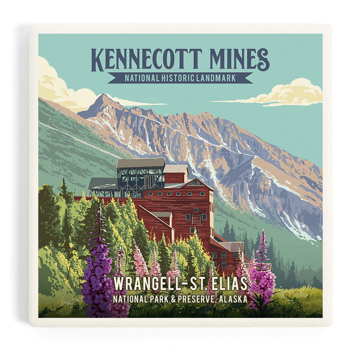 Wrangell-St Elias National Park and Preserve, Alaska, Kennecott Mines, Painterly, Coasters Coasters Lantern Press Coaster