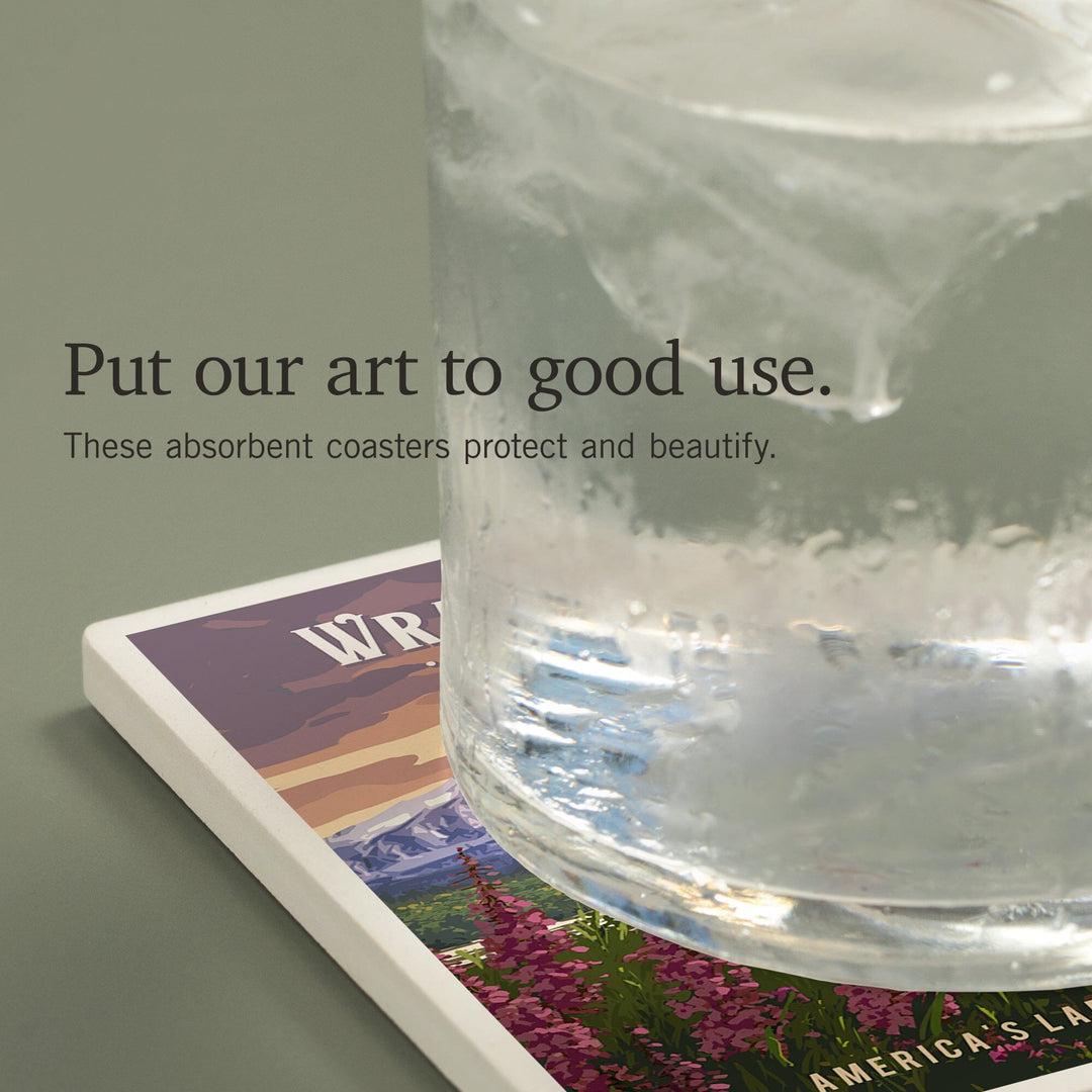 Wrangell-St Elias National Park and Preserve, Alaska, Mount Drum, Painterly, Coasters Coasters Lantern Press