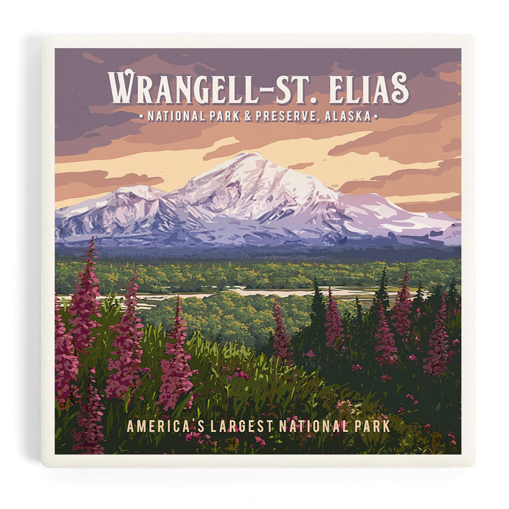 Wrangell-St Elias National Park and Preserve, Alaska, Mount Drum, Painterly, Coasters Coasters Lantern Press